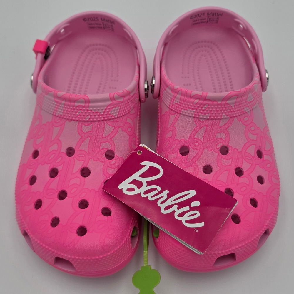 Crocs Classic Clog Barbie Pink Logo Print Slip On Shoes Women M6 W8 NWT